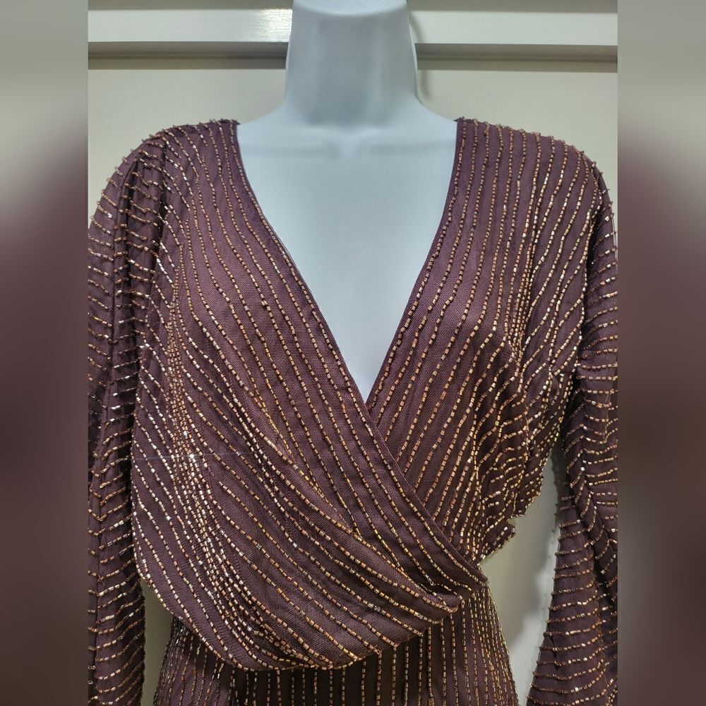 ASOS DESIGN gold linear embellished batwing midi dress in mauve NWT size 0 - Picture 4 of 6